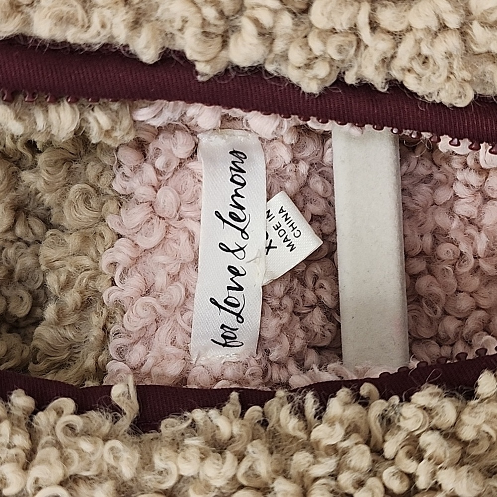 ForLove And Lemons Patchwork Sherpa Full Zip Colorblock Jacket Pink Beige SZ XS - Picture 9 of 17
